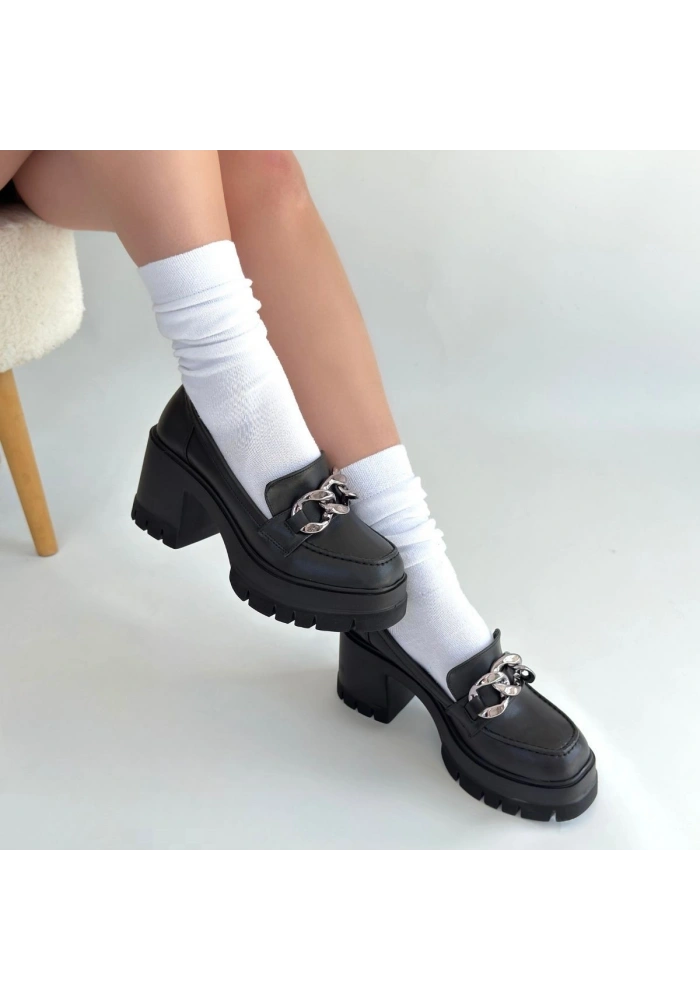 Winar Siyah Cilt Doldu Topuk Ayakkabı