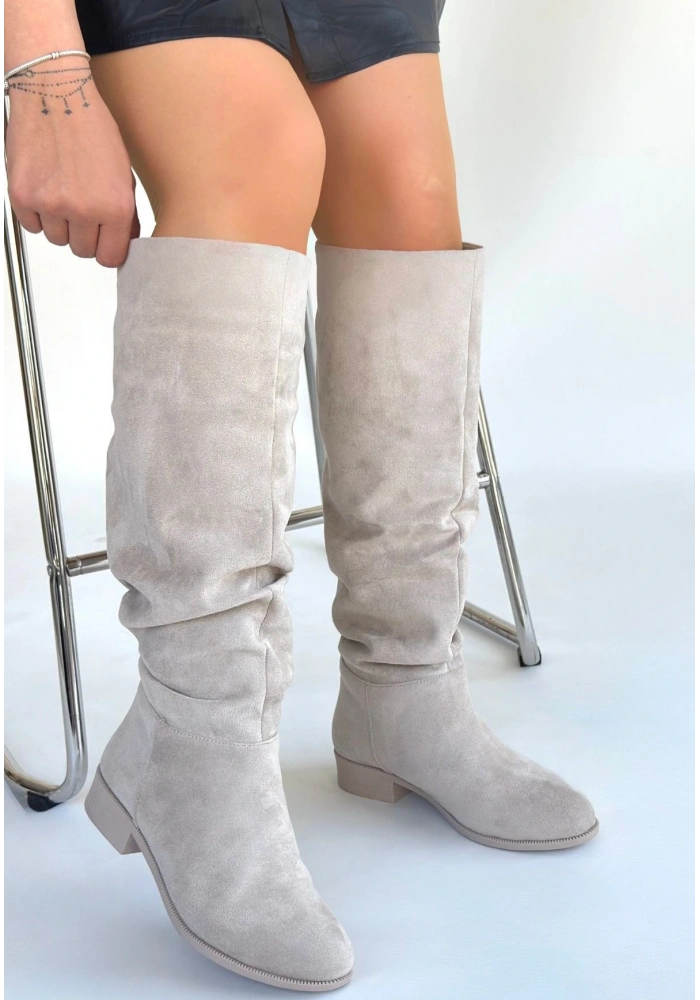 Winda Bej Süet Körüklü Çizme