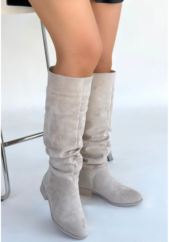 Winda Bej Süet Körüklü Çizme