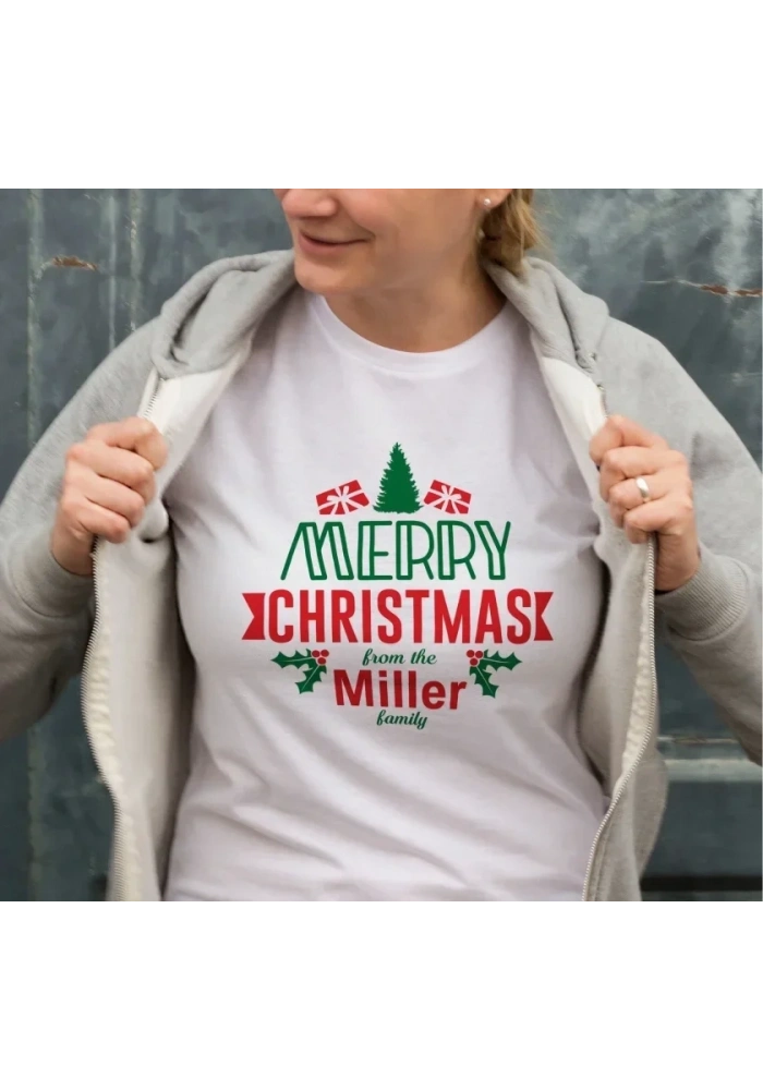 Yılbaşı Merry Christmas Miller Baskılı Oversize Bisiklet Yaka T-shirt - Beyaz