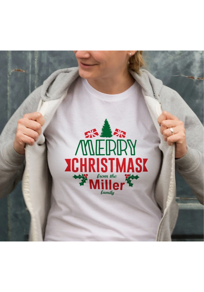 Yılbaşı Merry Christmas Miller Baskılı Oversize Bisiklet Yaka T-shirt - Beyaz