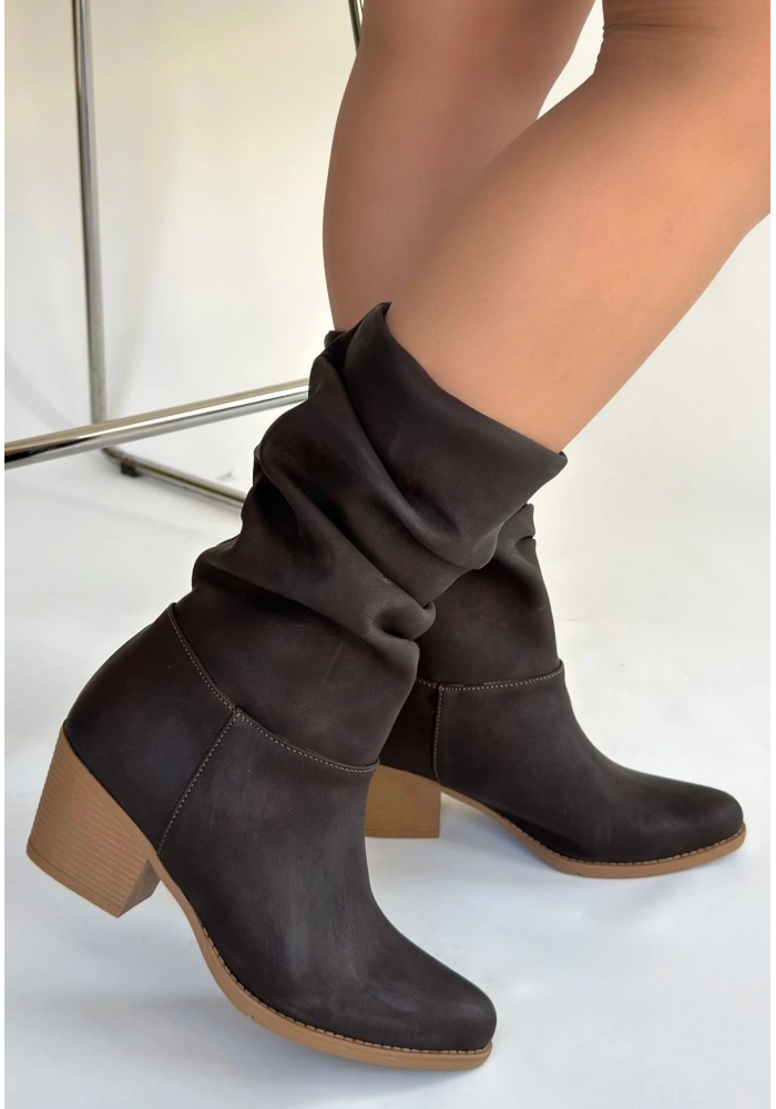 Yior Acı Kahve Nubuk Topuklu Bot