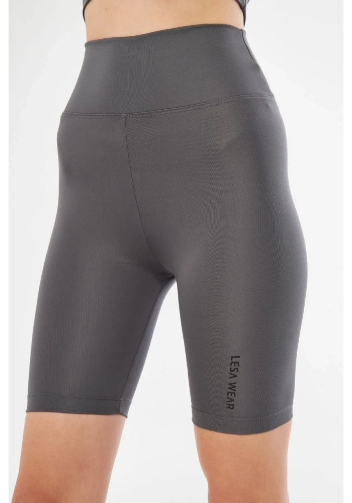 Yüksek Bel Biker Sporcu Şort - Füme