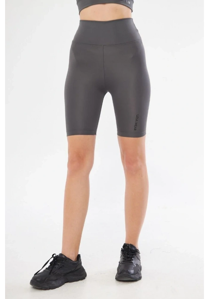 Yüksek Bel Biker Sporcu Şort - Füme