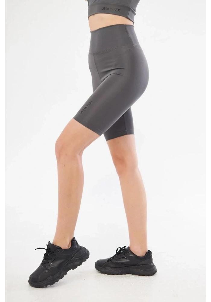 Yüksek Bel Biker Sporcu Şort - Füme