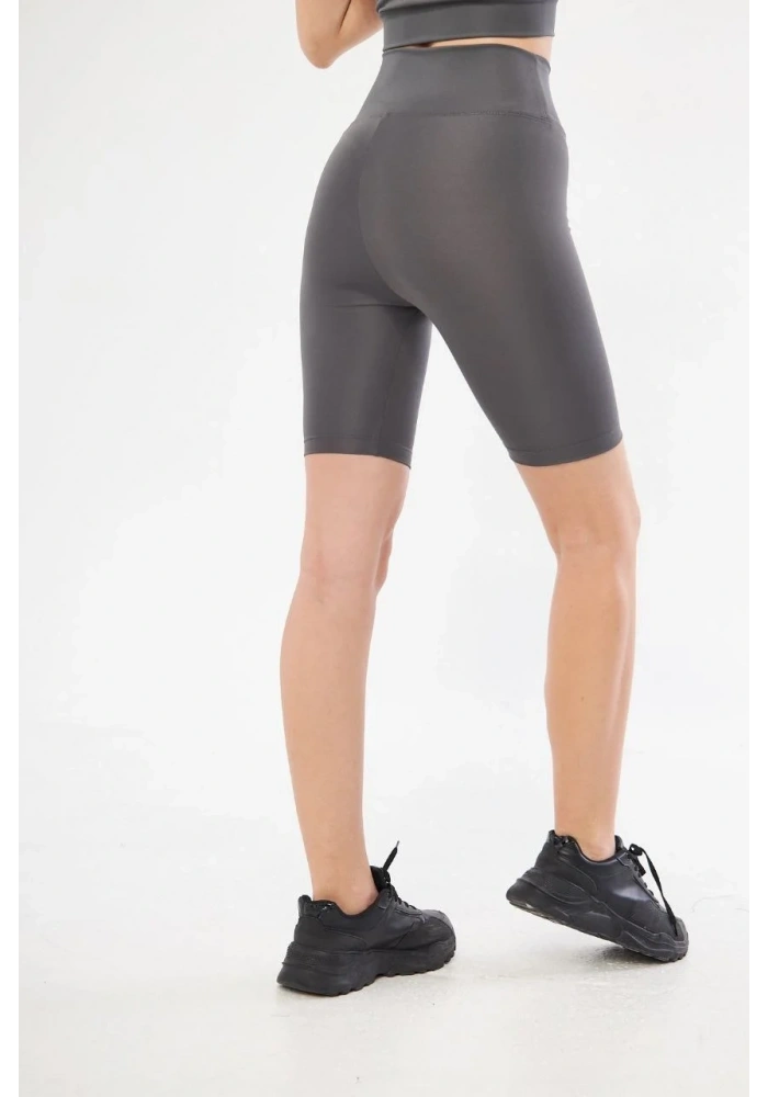Yüksek Bel Biker Sporcu Şort - Füme