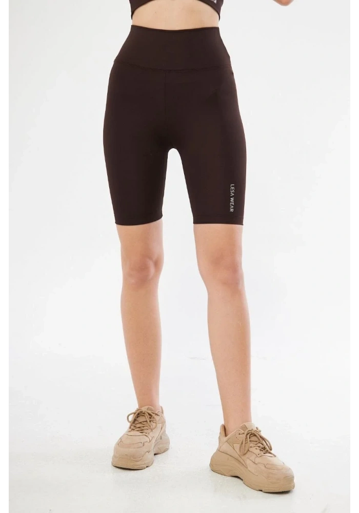 Yüksek Bel Biker Sporcu Şort - Kahve