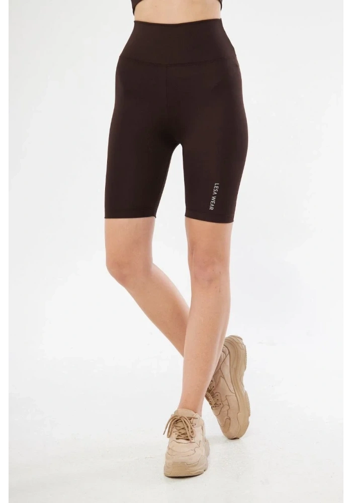 Yüksek Bel Biker Sporcu Şort - Kahve