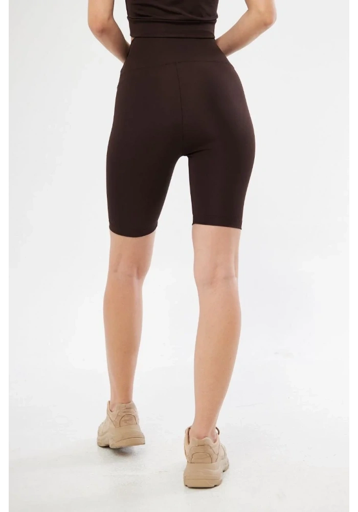 Yüksek Bel Biker Sporcu Şort - Kahve