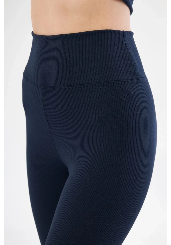 Yüksek Bel Fitilli Biker Baskılı Şort - Lacivert