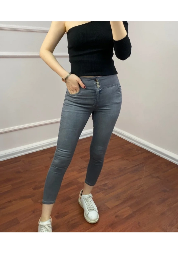 Yüksel Bel Likralı Kot Pantolon (Gri)