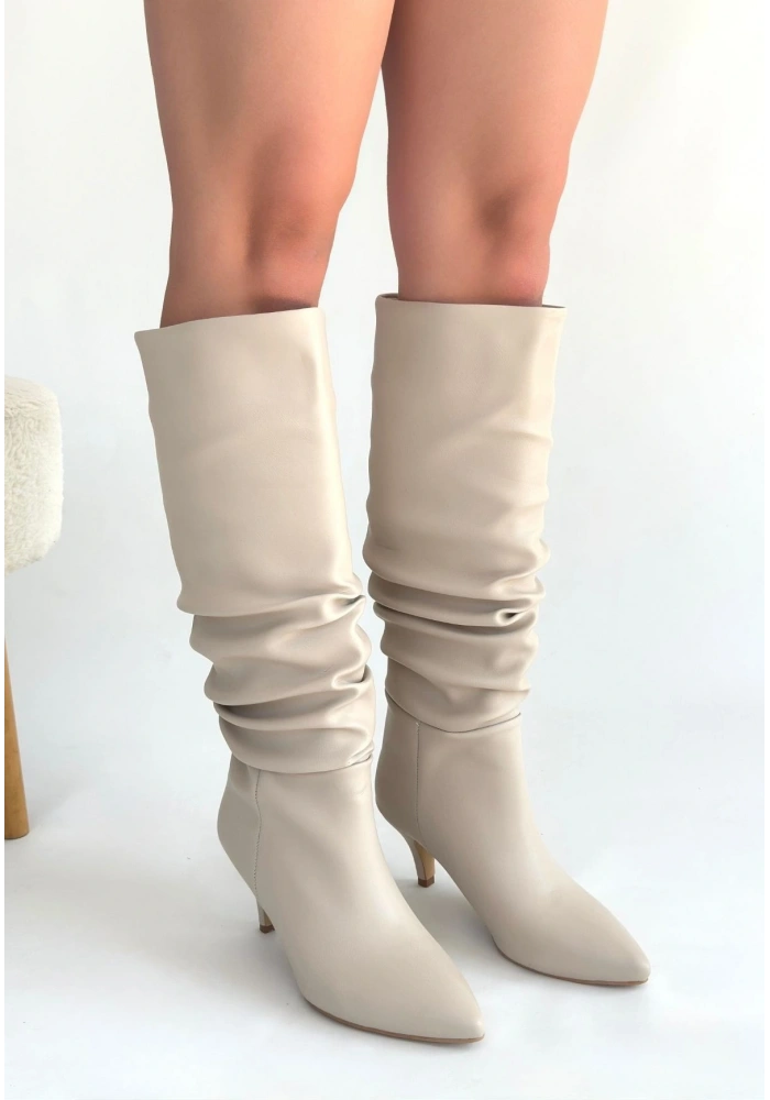 Zelya Bej Cilt Topuklu Çizme