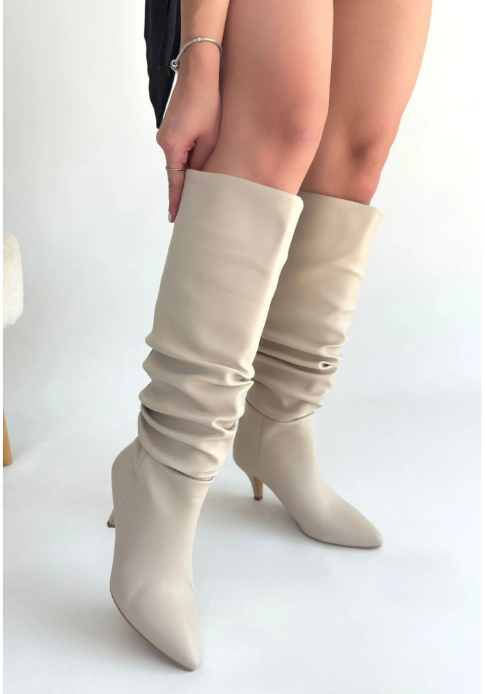 Zelya Bej Cilt Topuklu Çizme
