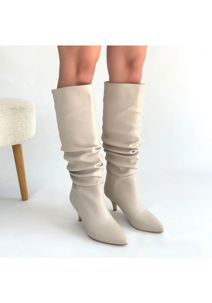 Zelya Bej Cilt Topuklu Çizme