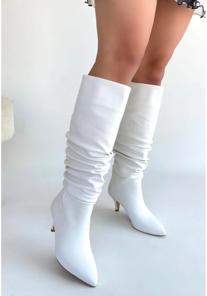 Zelya Beyaz Cilt Topuklu Çizme