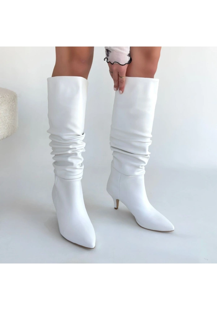 Zelya Beyaz Cilt Topuklu Çizme