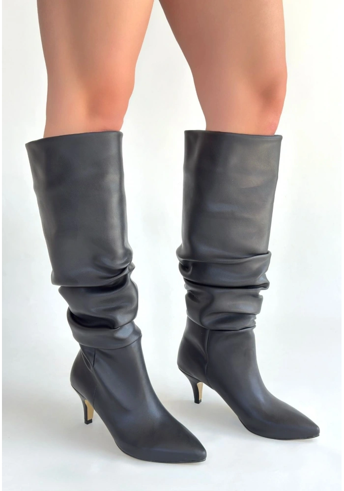 Zelya Siyah Cilt Topuklu Çizme