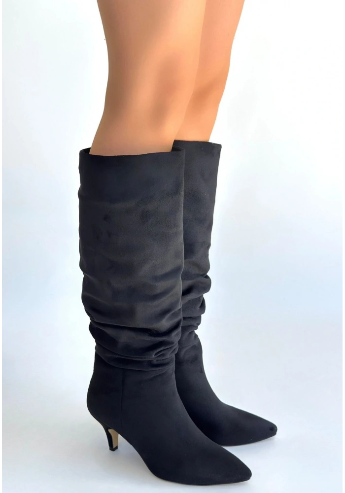Zelya Siyah Süet Topuklu Çizme