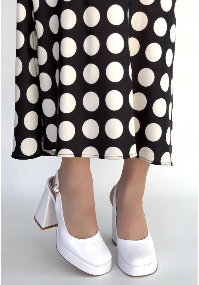 Zuda Beyaz Rugan Platform Topuk Ayakkabı