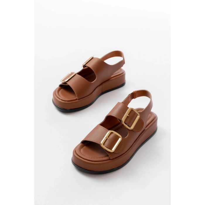 1187 Taba Dolgu Topuk Lastik Baretli  Kadın Sandalet