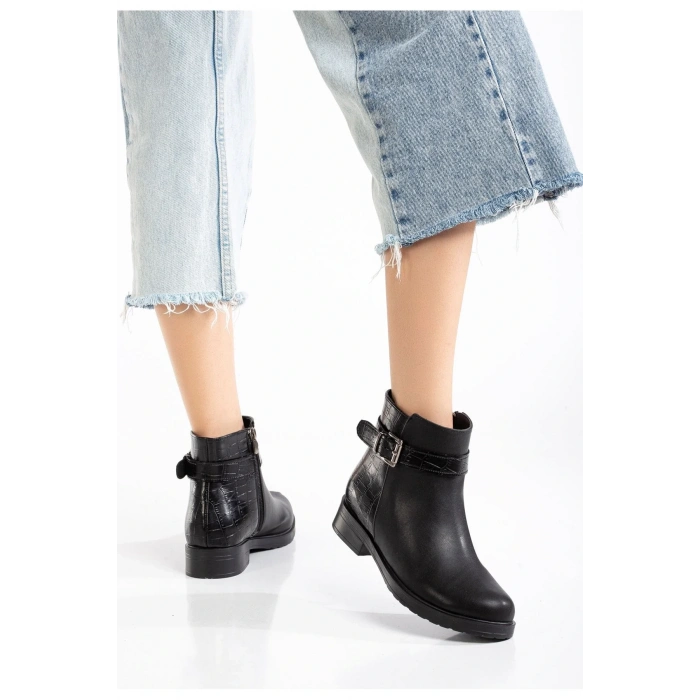 165-204/1 Siyaha Kroko Toka Aksesuarlı Fermuarlı Günlük Kadın Bot