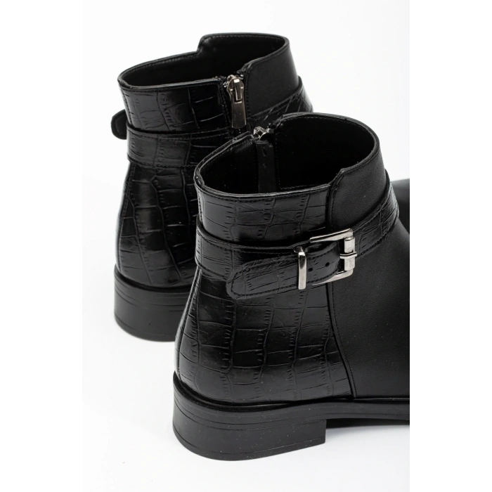 165-204/1 Siyaha Kroko Toka Aksesuarlı Fermuarlı Günlük Kadın Bot