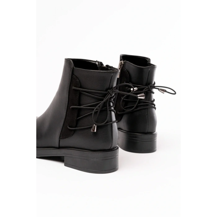 165-209 Siyah Arka Bağcık Aksesuarlı Fermuarlı Günlük Kadın Bot