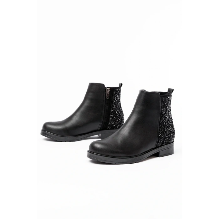 165-212 Siyah Taş Aksesuarlı Fermuarlı Günlük Kadın Bot