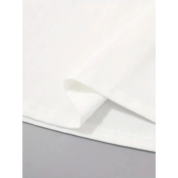 20/1 Penye Compack Uçak Baskılı Oversize Bisiklet Yaka Kısa Kol T-shirt - Beyaz