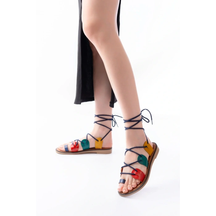 205-01 Multi Bilekten Bağlamalı Ortopedik Hakiki Deri Kadın Sandalet