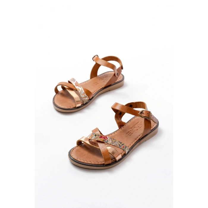 205-015 Taba Garni Ortopedik Hakiki Deri Kadın Sandalet