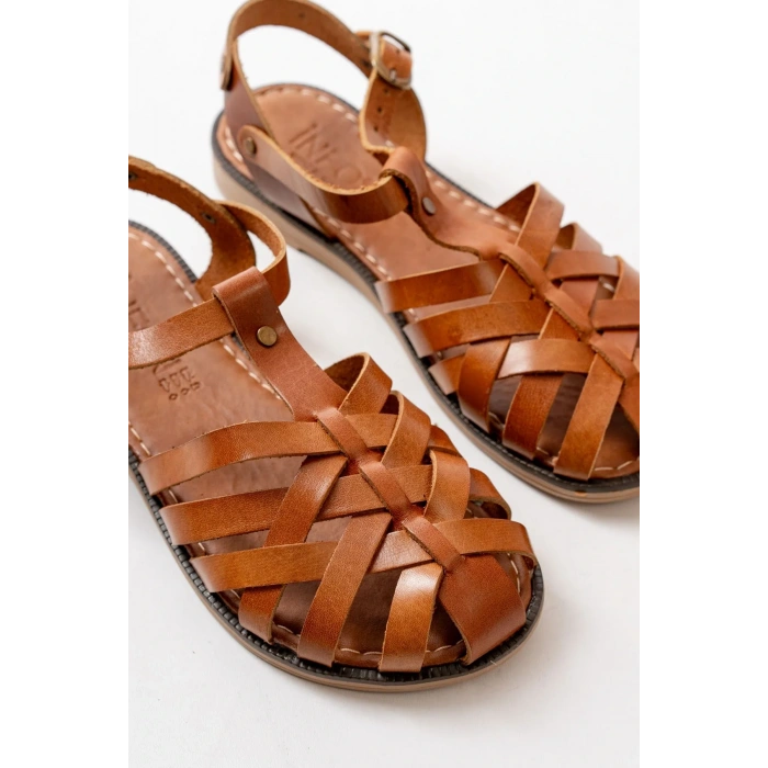 205-02 Taba Ortopedik Hakiki Deri Kadın Sandalet