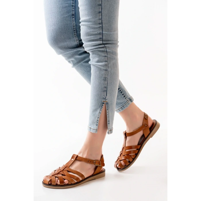 205-02 Taba Ortopedik Hakiki Deri Kadın Sandalet