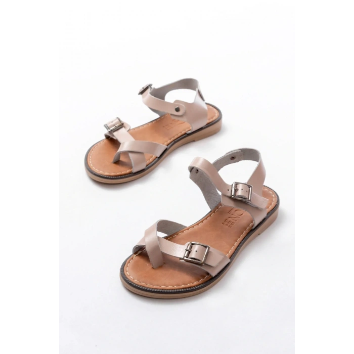 205-091 Bej Ortopedik Hakiki Deri Kadın Sandalet