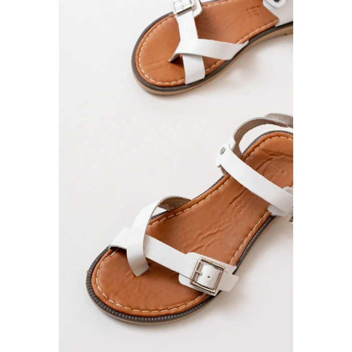 205-091 Beyaz Ortopedik Hakiki Deri Kadın Sandalet