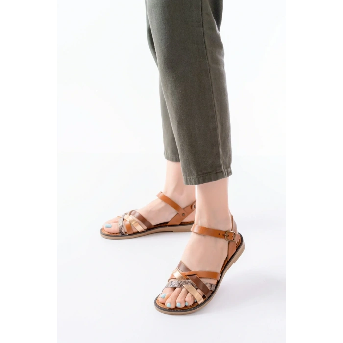 205-093 Taba Garni Hakiki Deri Ortopedik Taban Kadın Sandalet