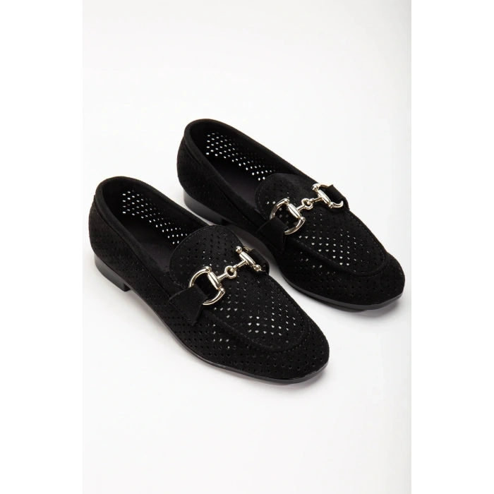 401 Siyah Süet Delikli Günlük Kadın Babet