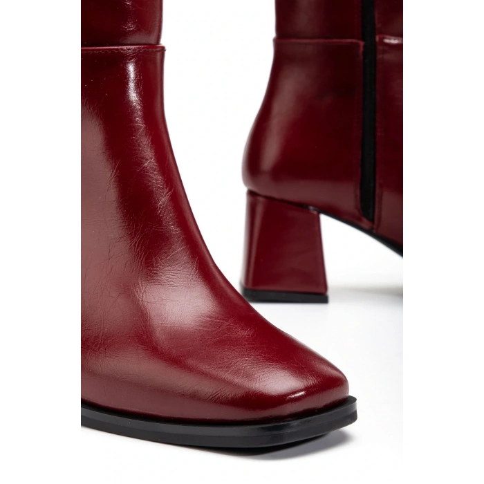 4804 Bordo Kırışık Rugan Fermuarlı Günlük Bayan Çizme