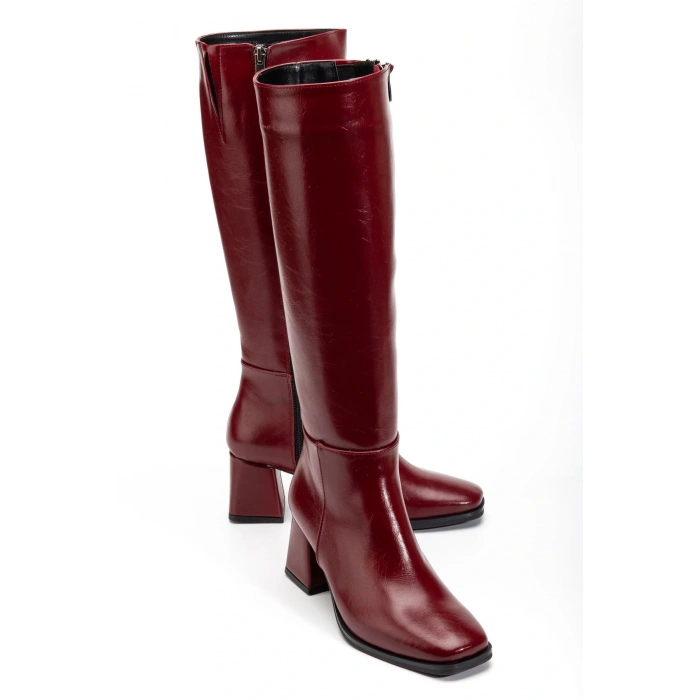 4804 Bordo Kırışık Rugan Fermuarlı Günlük Bayan Çizme