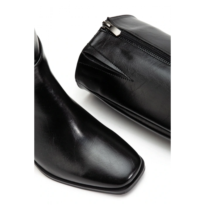 4804 Siyah Kırışık Fermuarlı Günlük Bayan Çizme