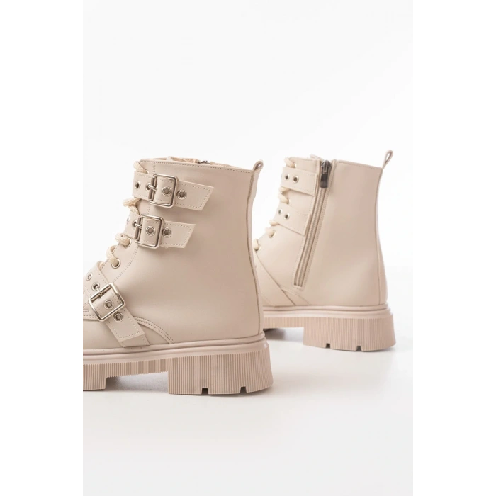 508-3039 Bej Toka Aksesuarlı Fermuarlı  Günlük Kadın Bot