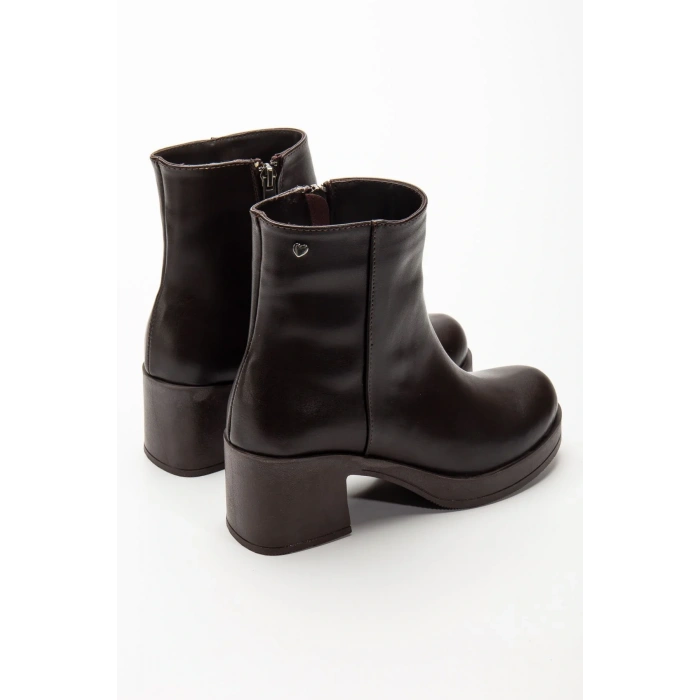 5109-3022 Kahve Fermuarlı Kalın Topuklu Günlük Kadın Bot