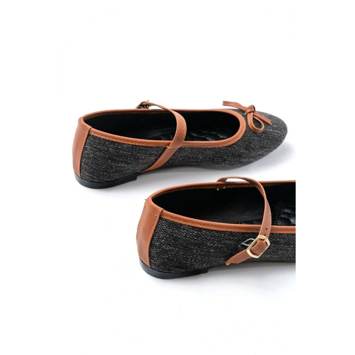 6321 Siyah Keten Günlük Baret Tokalı Bayan Babet