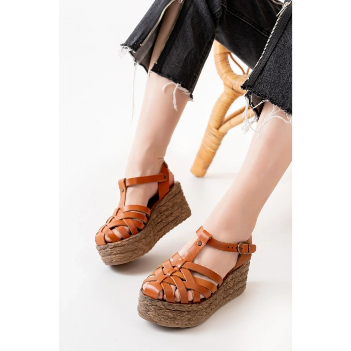 684-02 Taba Ortopedik Hakiki Deri Dolgu Kadın Sandalet