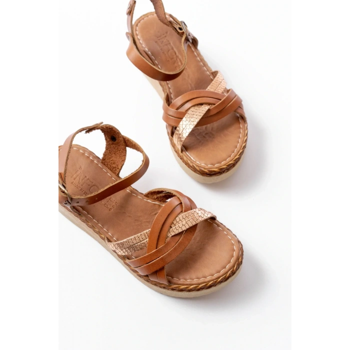 730-037 Taba Ayna Hakiki Deri Ortopedik Taban Kadın Sandalet