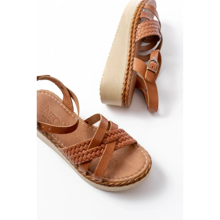 730-138 Taba Örgü Hakiki Deri Ortopedik Taban Kadın Sandalet