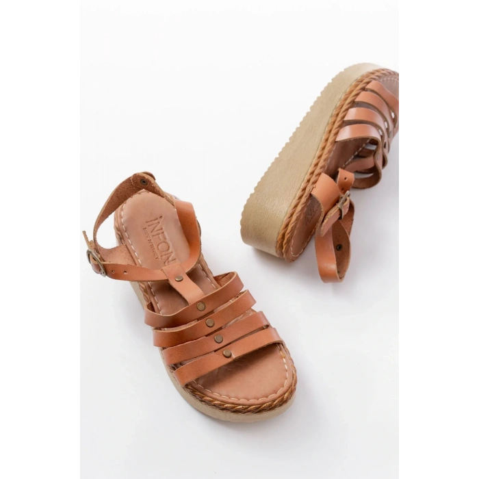 730-142 Taba Hakiki Deri Ortopedik Taban Kadın Sandalet