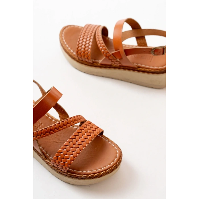 730-152 Taba Ortopedik Hakiki Deri Dolgu Kadın Sandalet