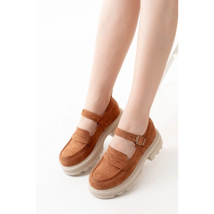 745-771 Taba Süet Kadın Günlük Yüksek Tabanlı Loafer Ayakkabı