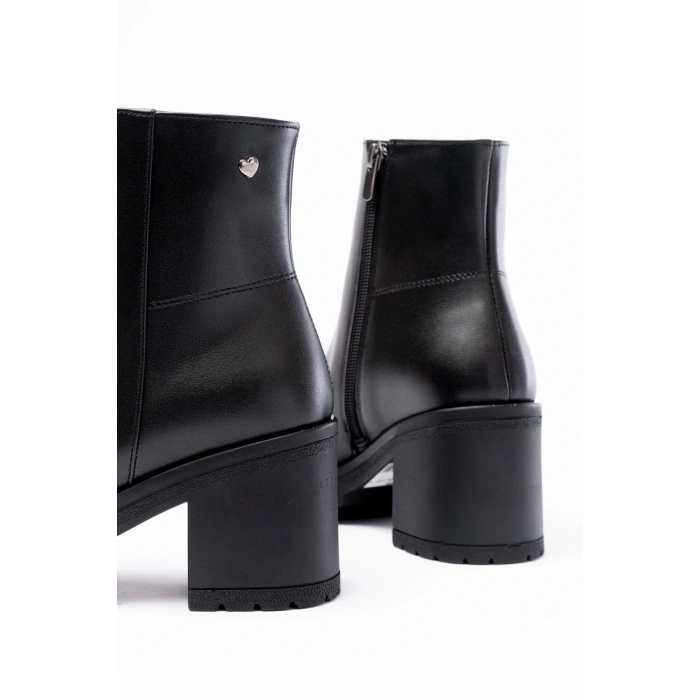 767-3020 Siyah Fermuarlı Kalın Topuklu Günlük Kadın Bot